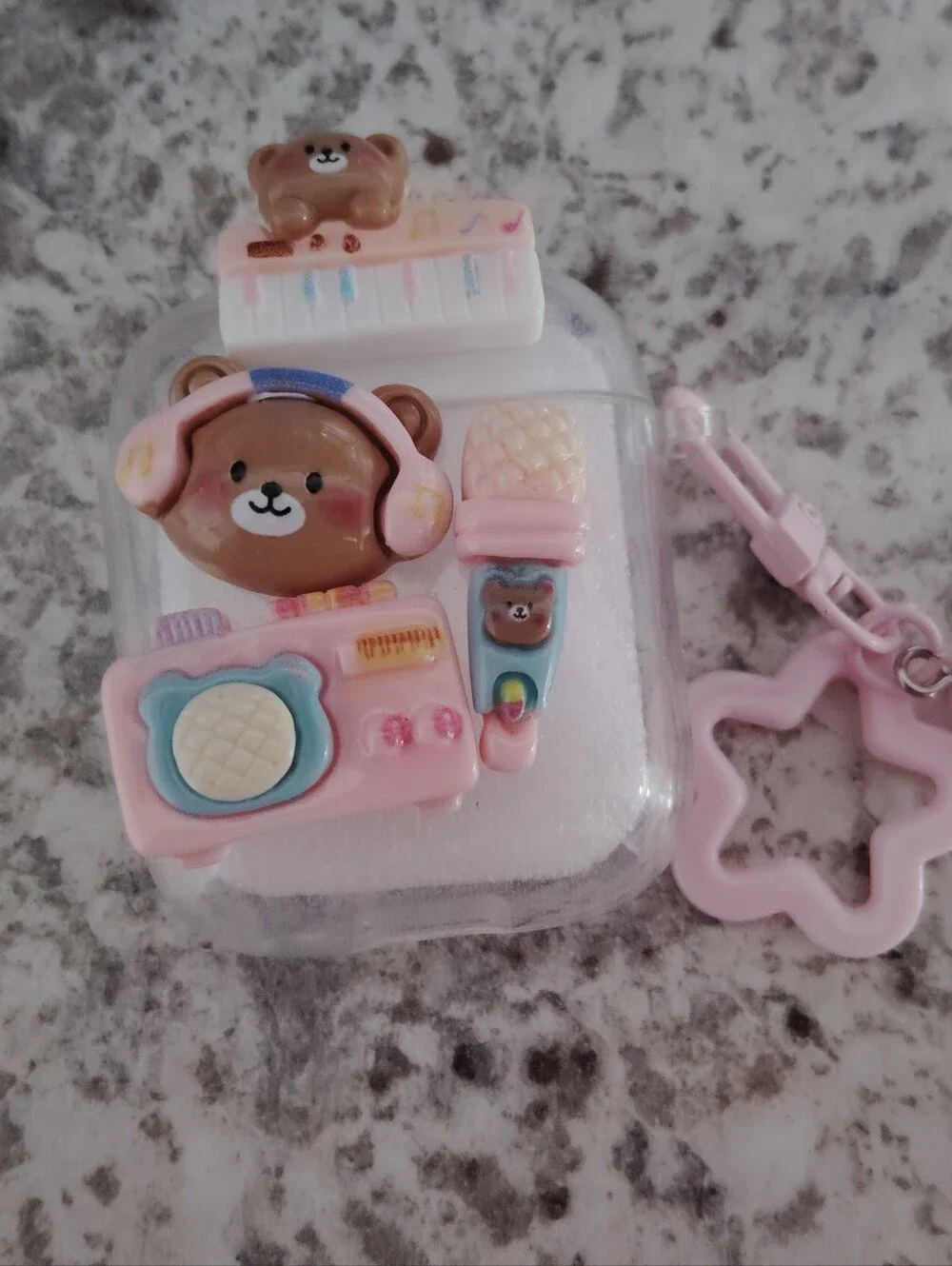 CUTE PINK BEAR AIRPODS CASE COMPATIBLE 1/2 Cover -